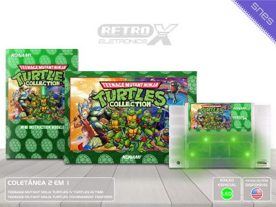 Teenage Mutant Ninja Turtles Collection TMNC Super Nintendo Completo - coletanea cartucho semi translucido leds verdes